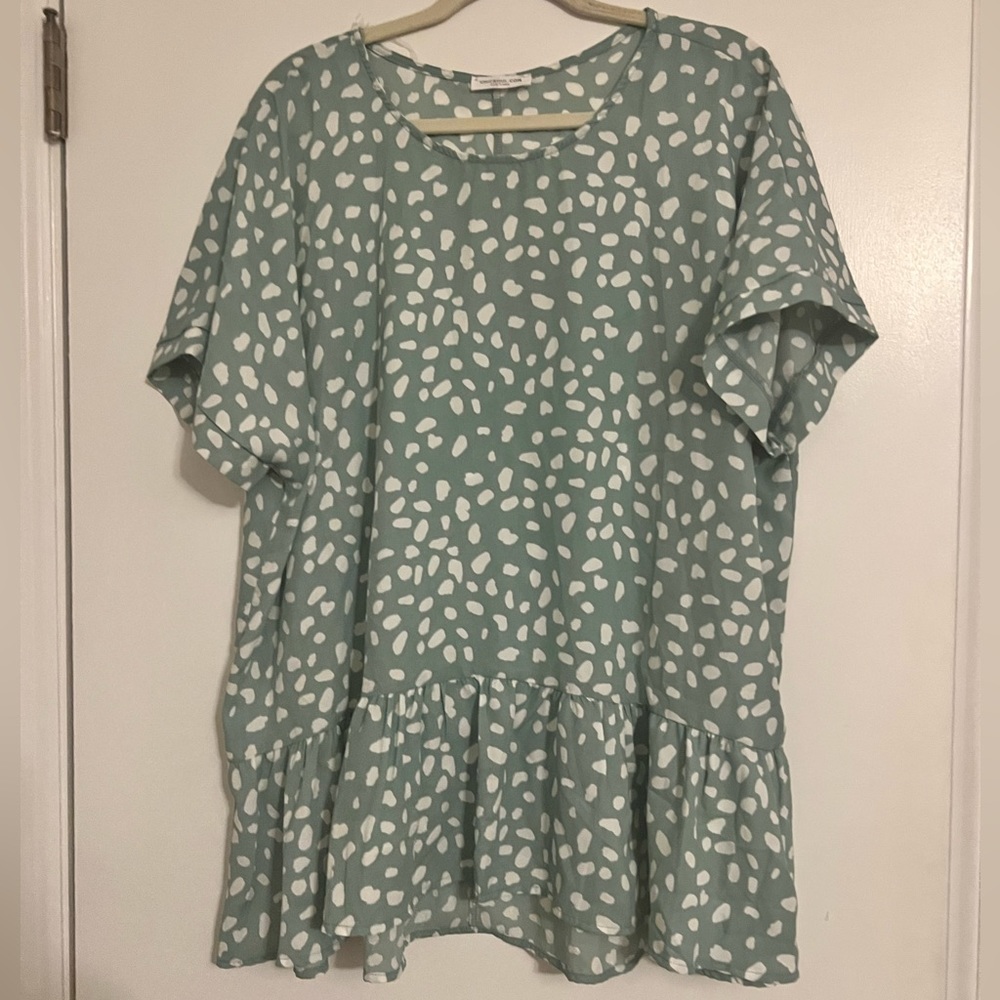 Seafoam Spotted Ruffle Blouse | 2X